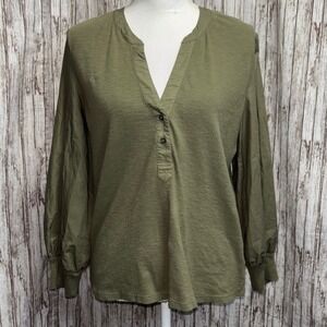 Banana Republic Olive Green Henley Style Long Sleeve Top Shirt Size L
